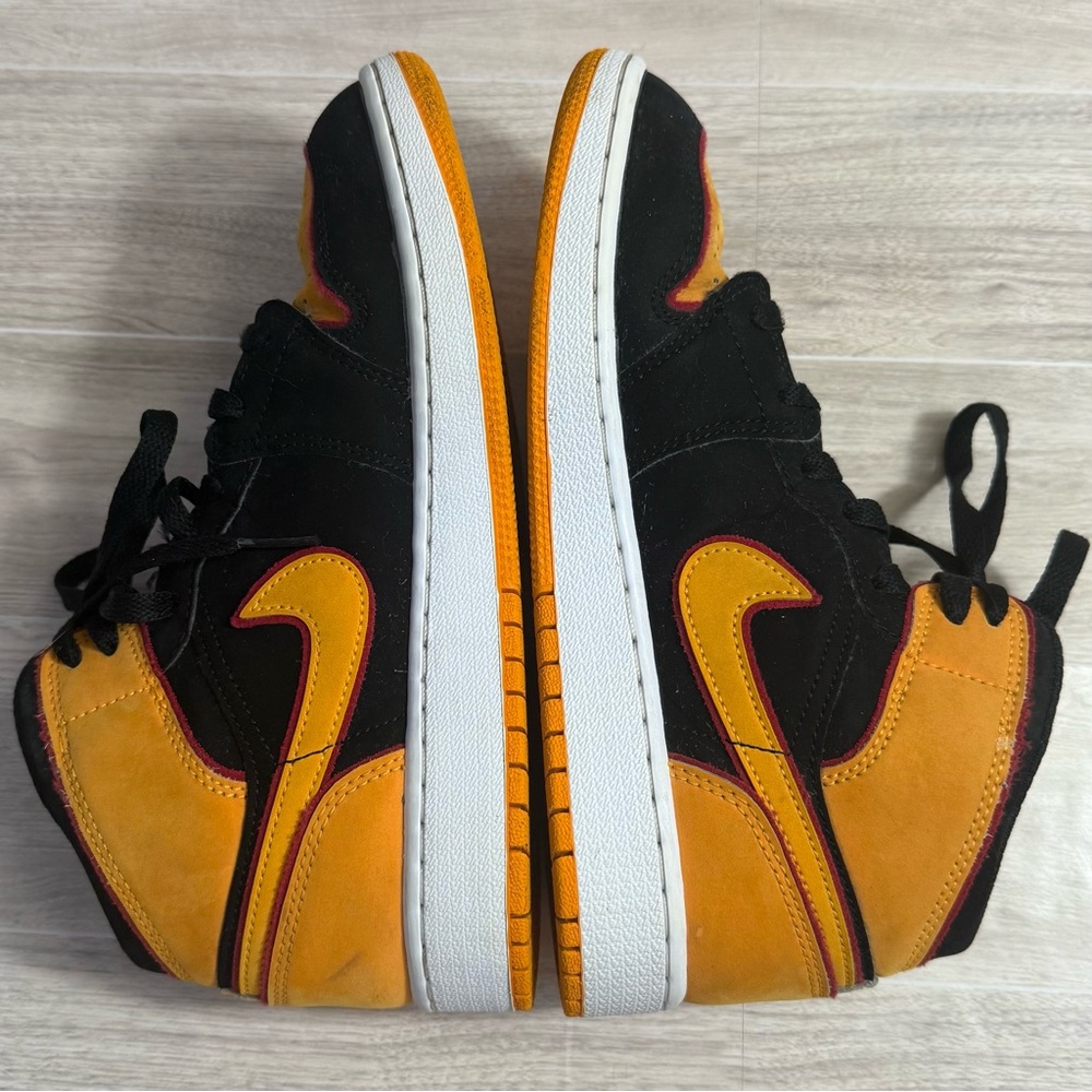 Nike Air Jordan 1 Mid Black Gold Orange Red Youth 5Y Sneakers - Picture 5 of 13